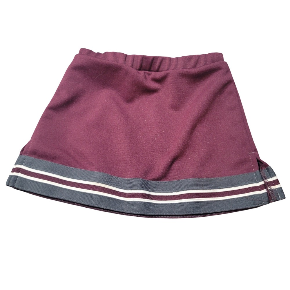 Varsity Spirit Cheerleading Skirt Girls Maroon Grey Striped Hem Athletic Sporty